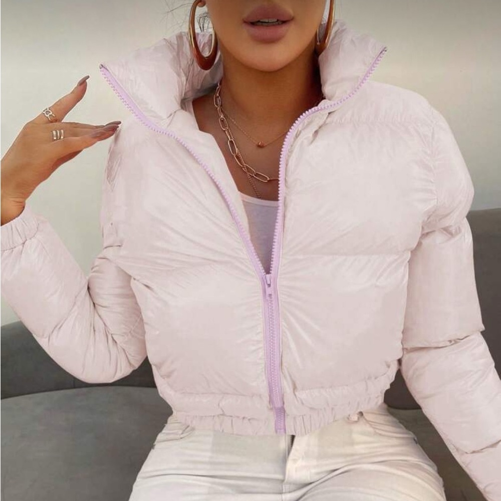 SHEIN Glossy Light Pink Puffer Jacket